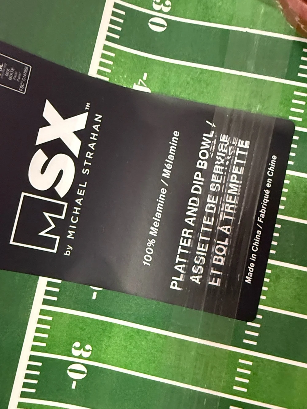 MSX  2 Piece Set Football Theme 100% Melamine Serving Platter & Dip Bowl -NWT